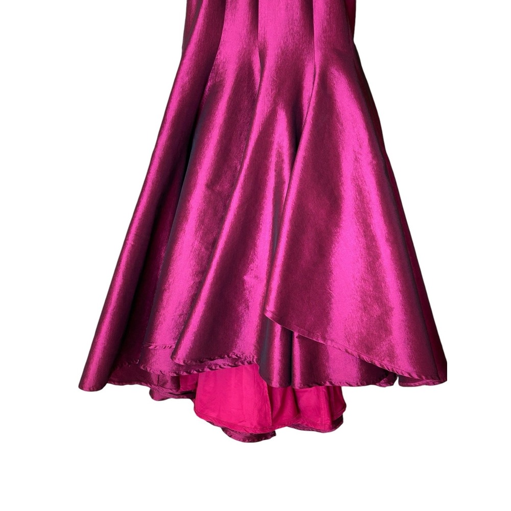 Mac Duggal Formal Dress Size 4 Magenta Taffeta Plunge Neck Trumpet Skirt - Picture 4 of 10